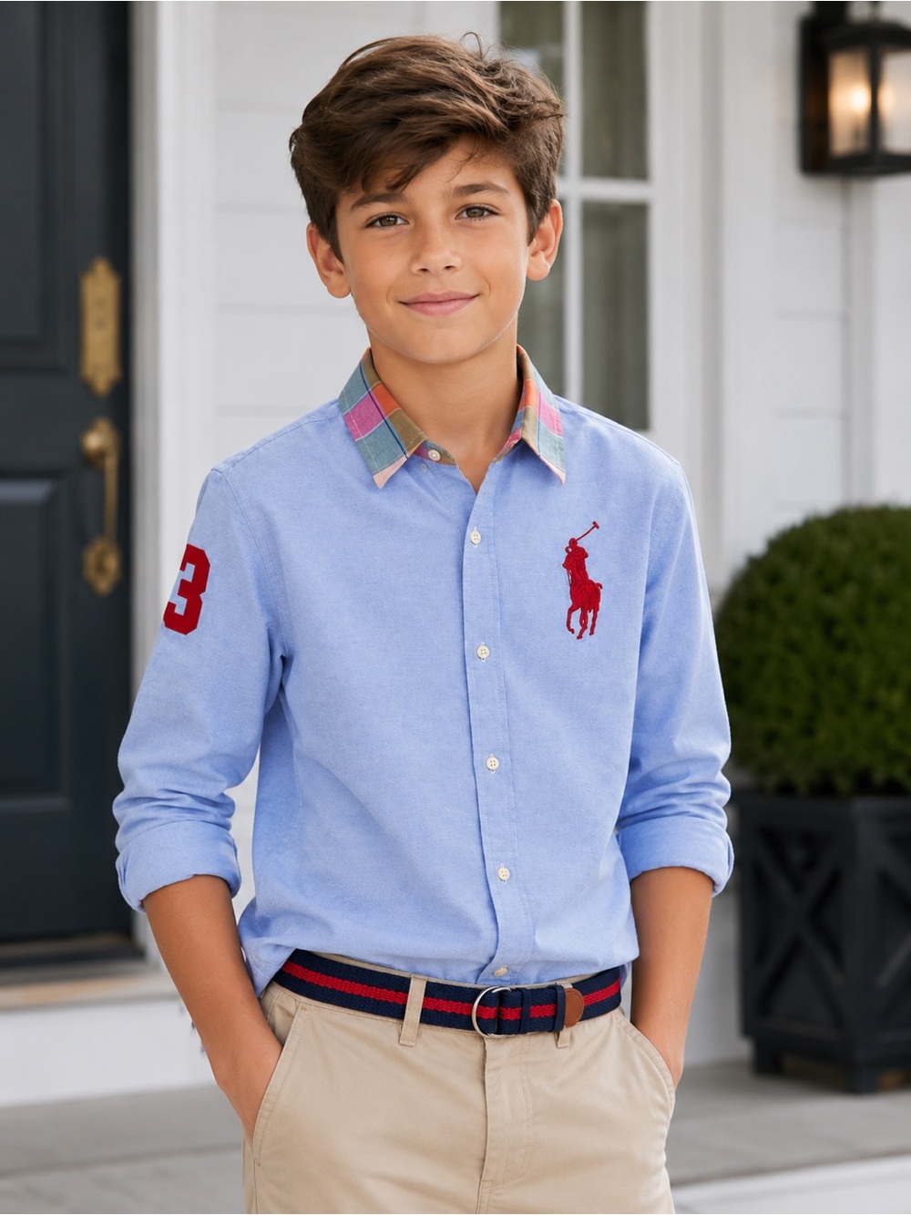 Polo Ralph Lauren Boys Button-Down Shirt Size 12 Blue Big Pony Oxford Plaid